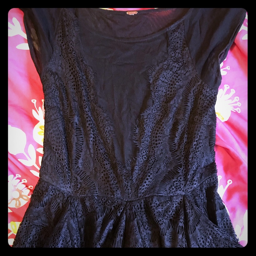 Free People formal sheer black ruffle dress